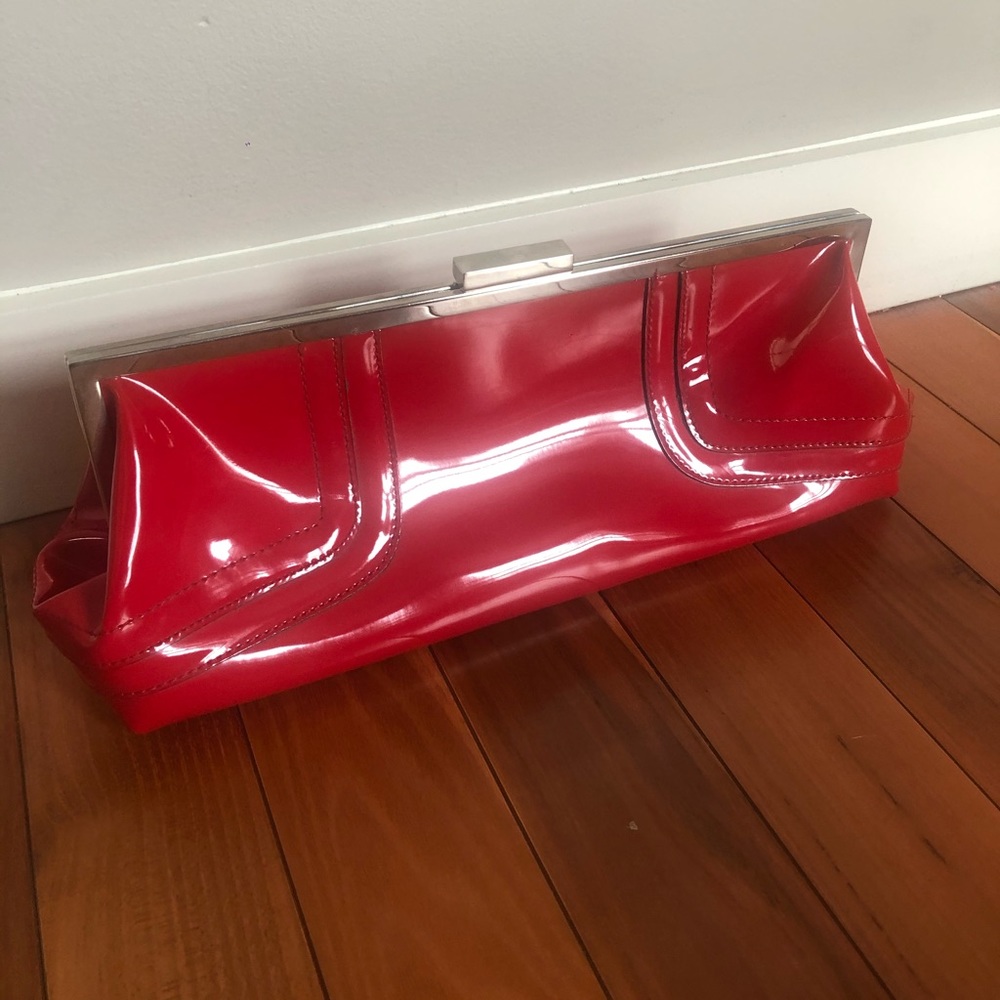 Red patent vegan leather clutch